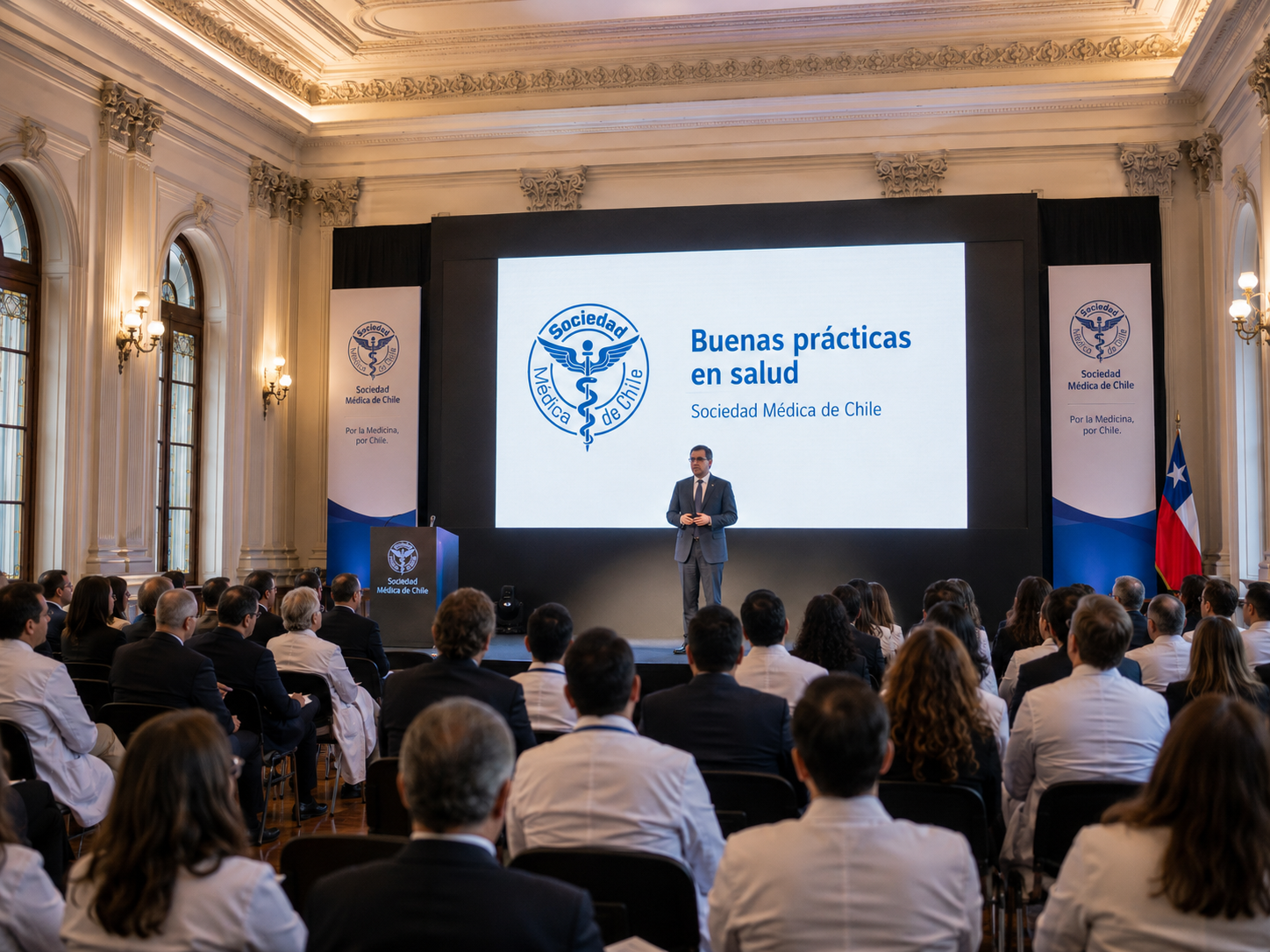 Charla médica tipo conferencia sobre buenas prácticas en salud